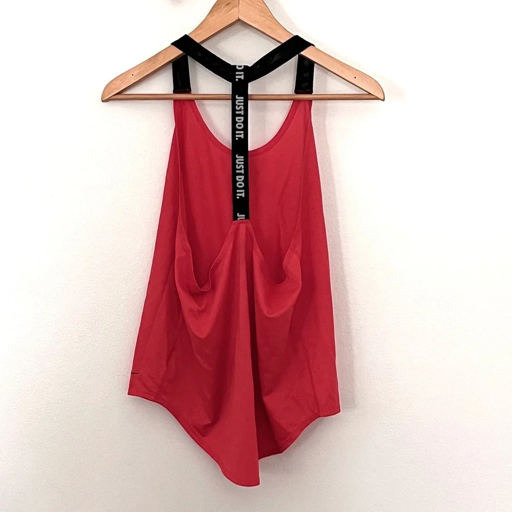 Nike Dri-FIT Just Do It Racerback Tank Top Pink Coral Loose Fit Womens Medium